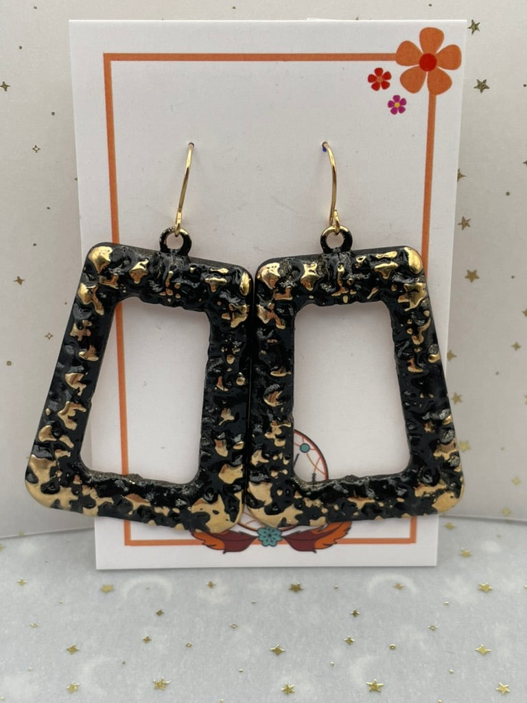 Lightweight Black & Gold Rectangle Earrings