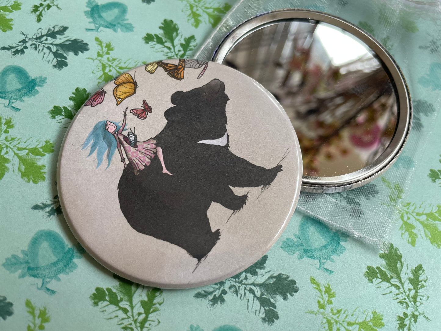 Moon Bear Butterflies Pocket Mirror