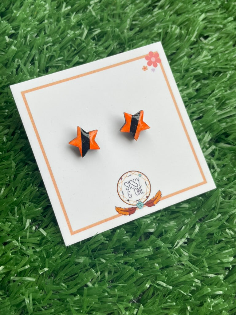Orange & Black Star Dinky Studs
