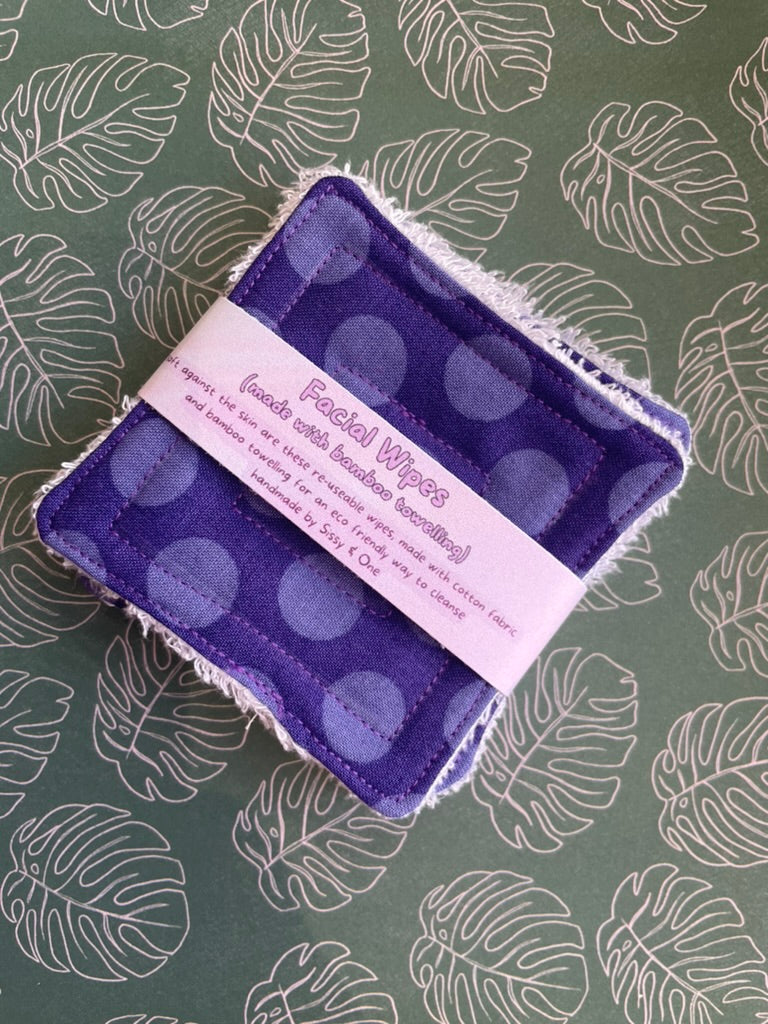 Bamboo Facial Wipes - Purple Polka Dots