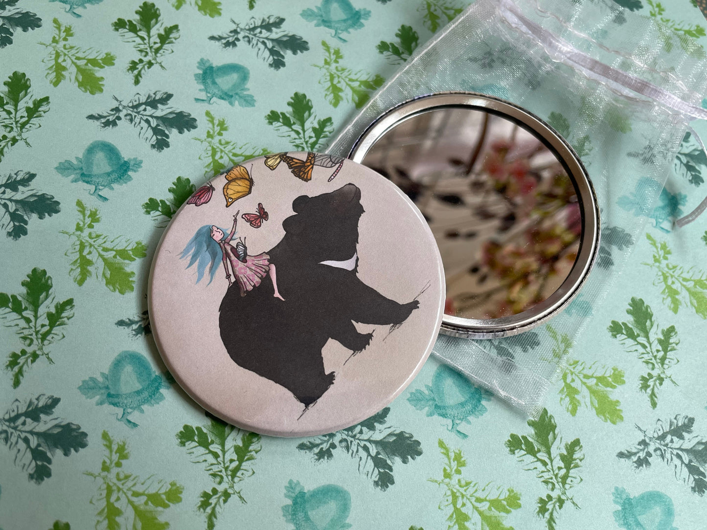 Moon Bear Butterflies Pocket Mirror