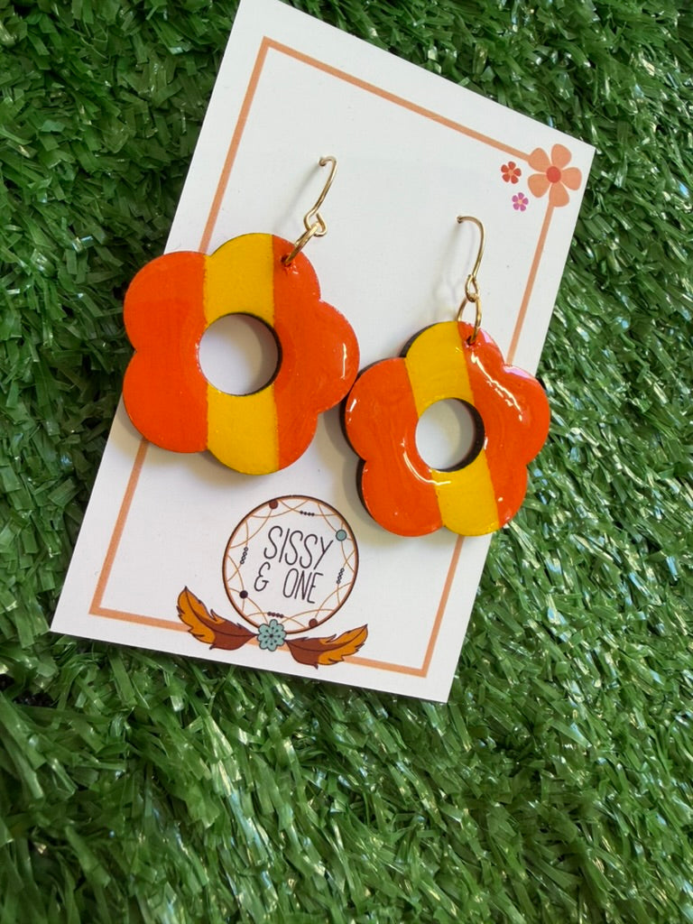 Retro Flower Orange and Yellow Earrings