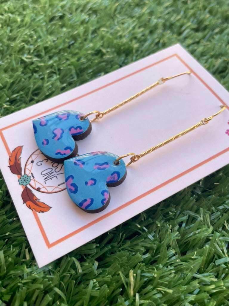 Heart Drop Leopard Earrings