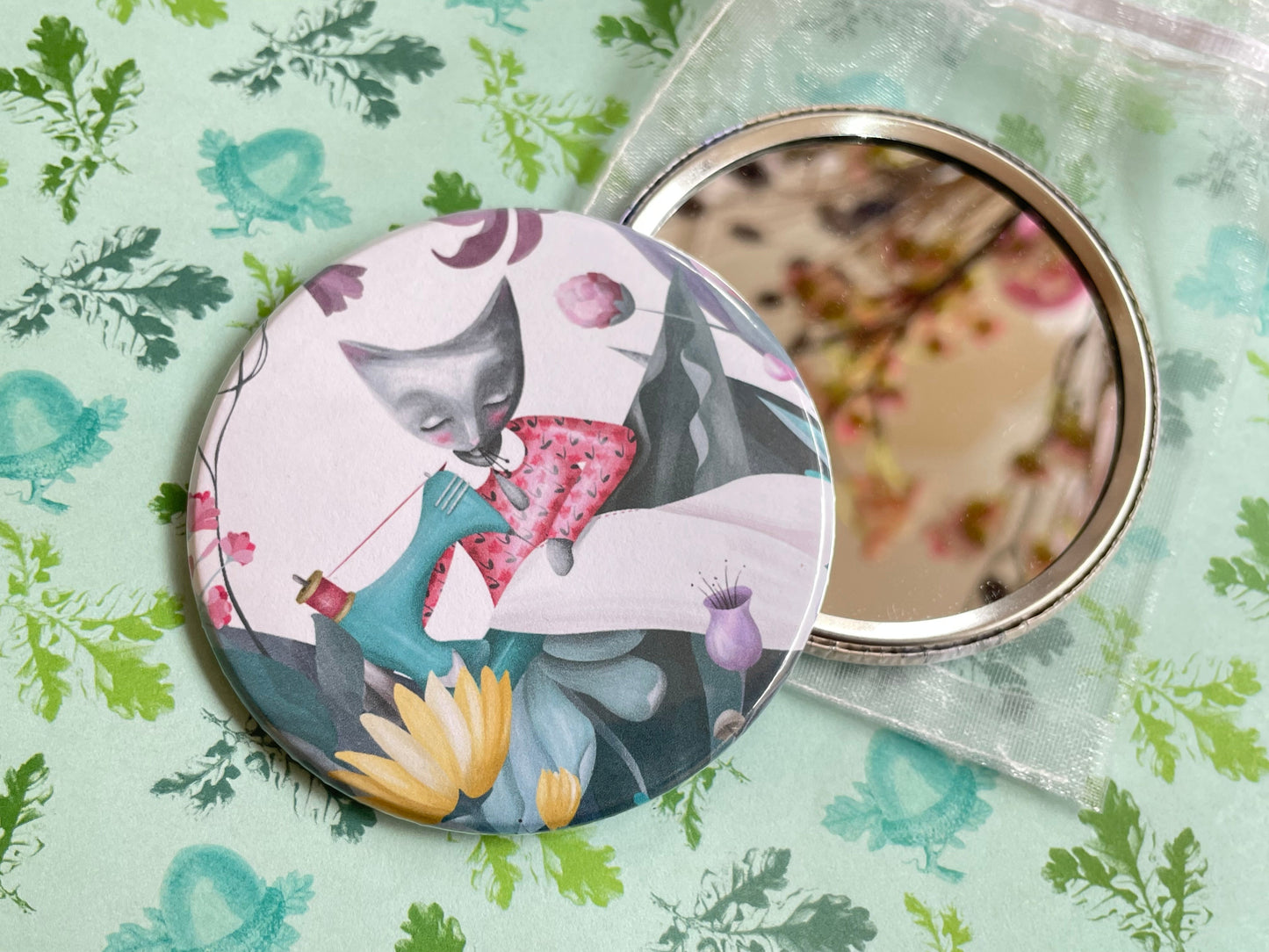 Sewing Cat Pocket Mirror