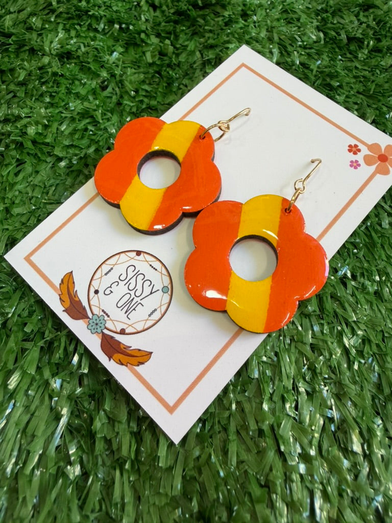 Retro Flower Orange and Yellow Earrings