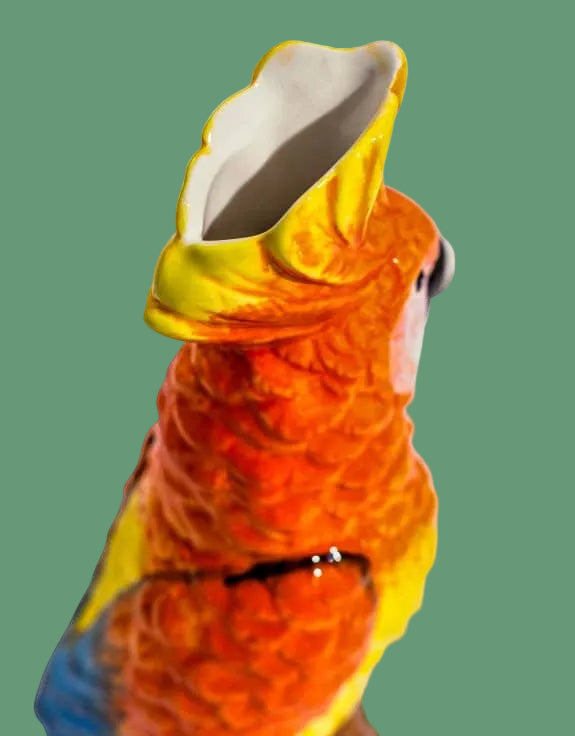 Orange Parrot on Perch Ceramic Vase