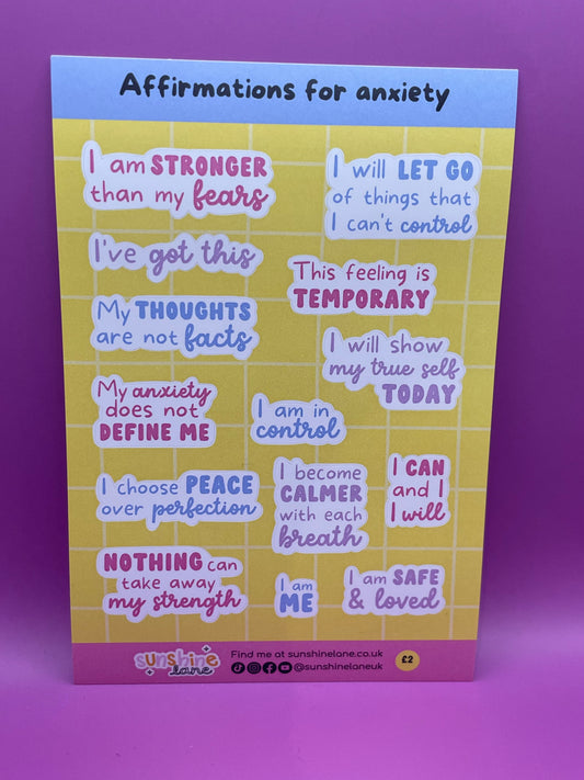 Anxiety Affirmations - Sticker Sheet