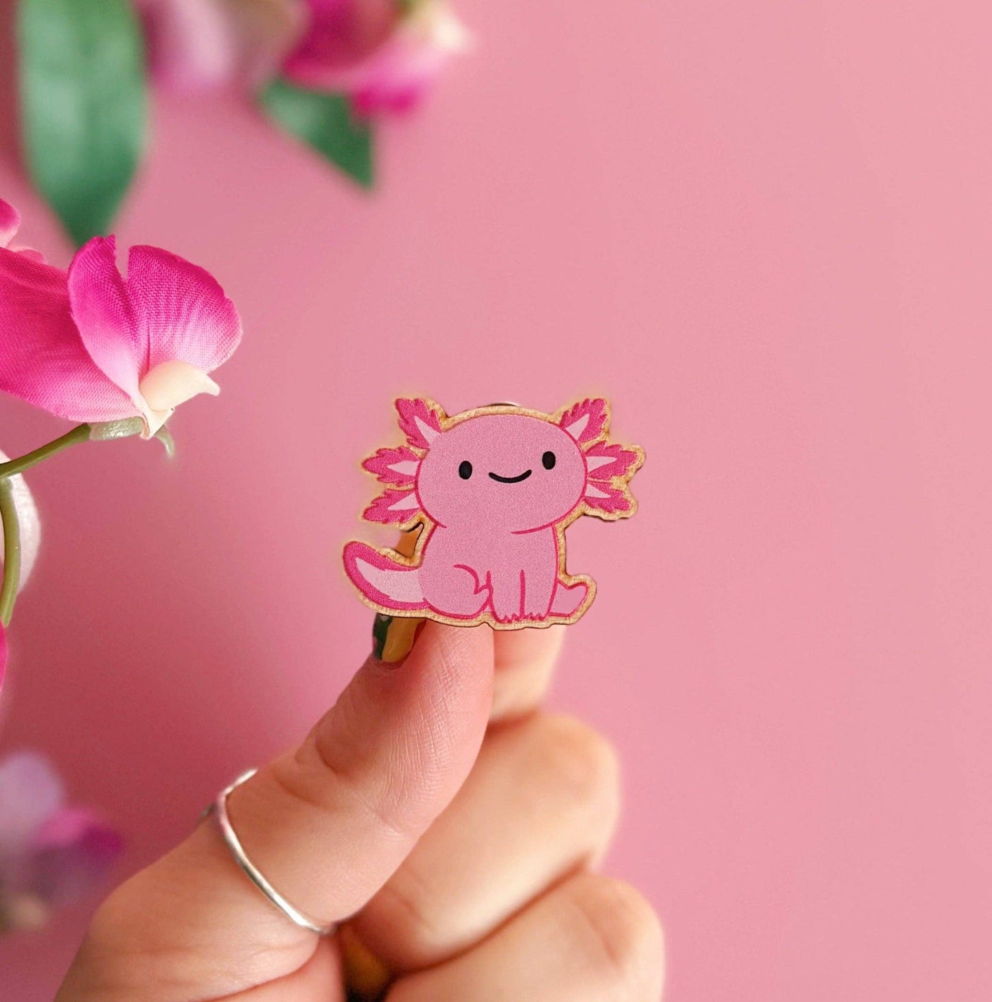 Steve The Axolotl Wooden Pin Badge