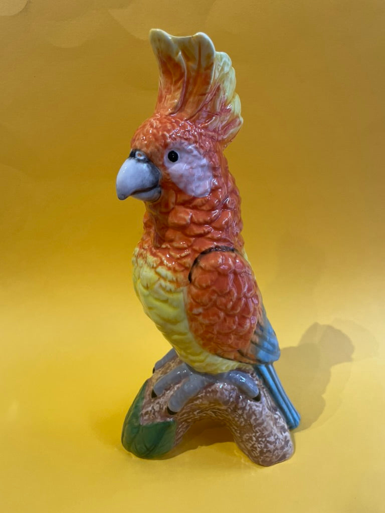 Orange Parrot on Perch Ceramic Vase