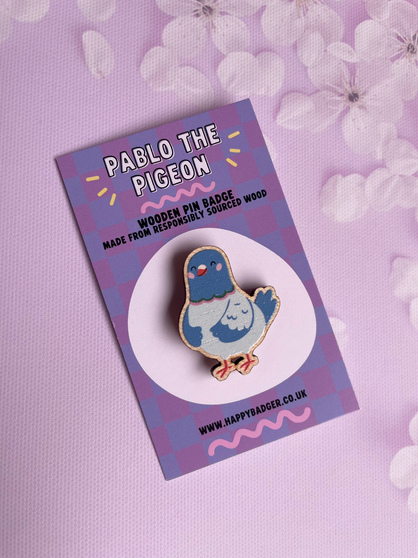 Pablo the Pigeon Wooden Pin Badge