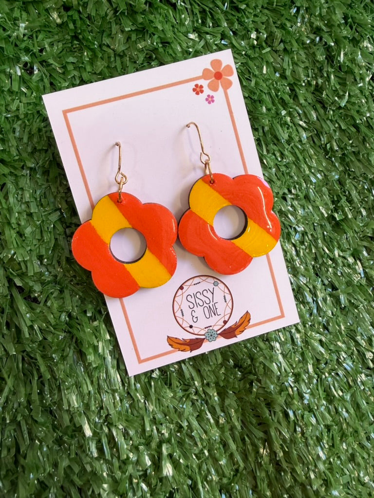 Retro Flower Orange and Yellow Earrings