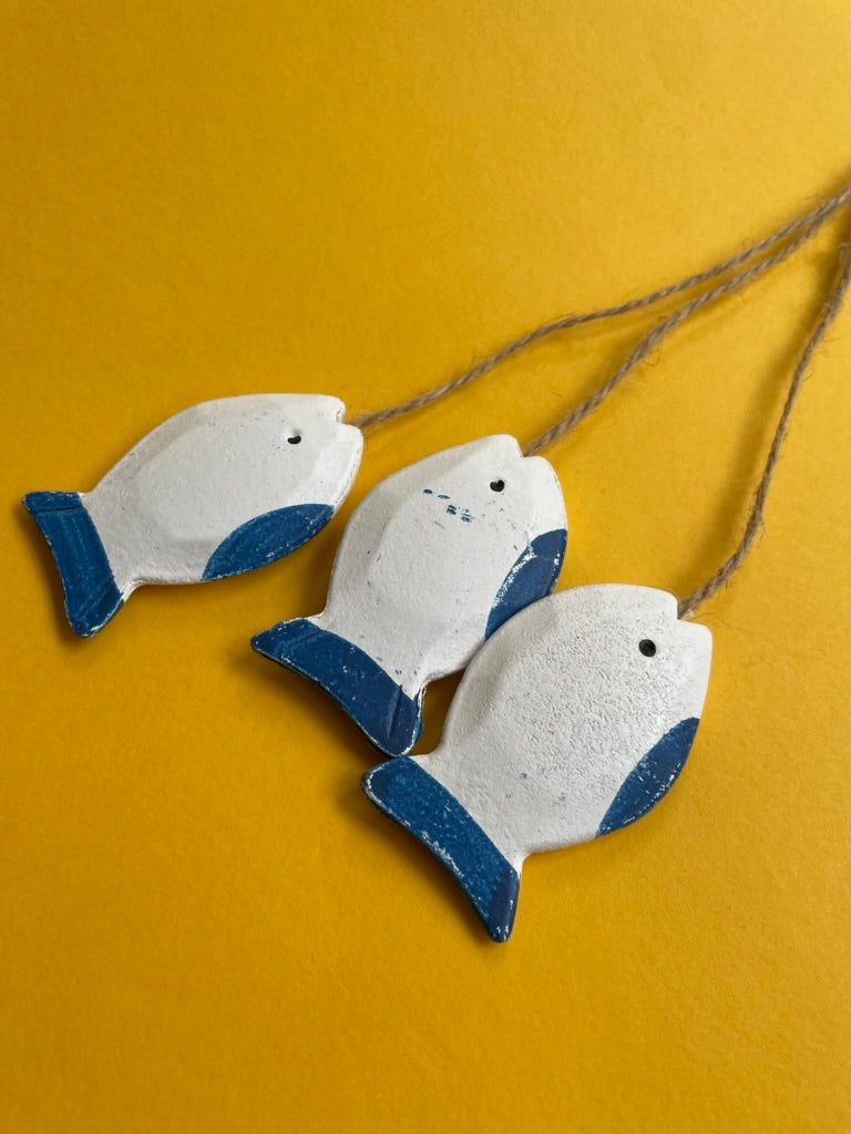 Trio of White & Blue Fish