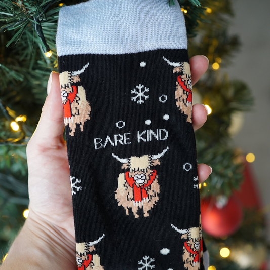 Bamboo Socks - Christmas Highland Cow