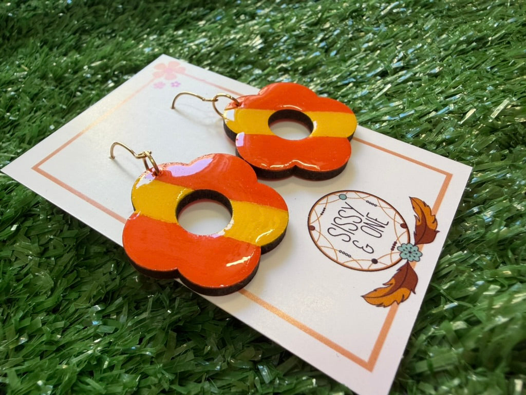 Retro Flower Orange and Yellow Earrings