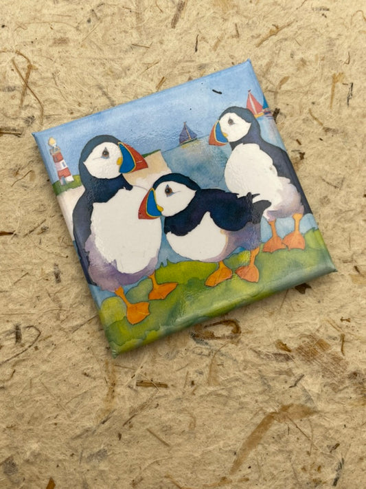 Trio Puffin Fridge Magnet