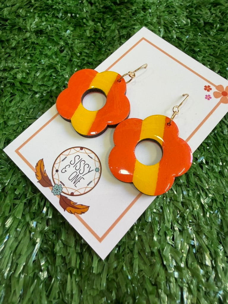 Retro Flower Orange and Yellow Earrings