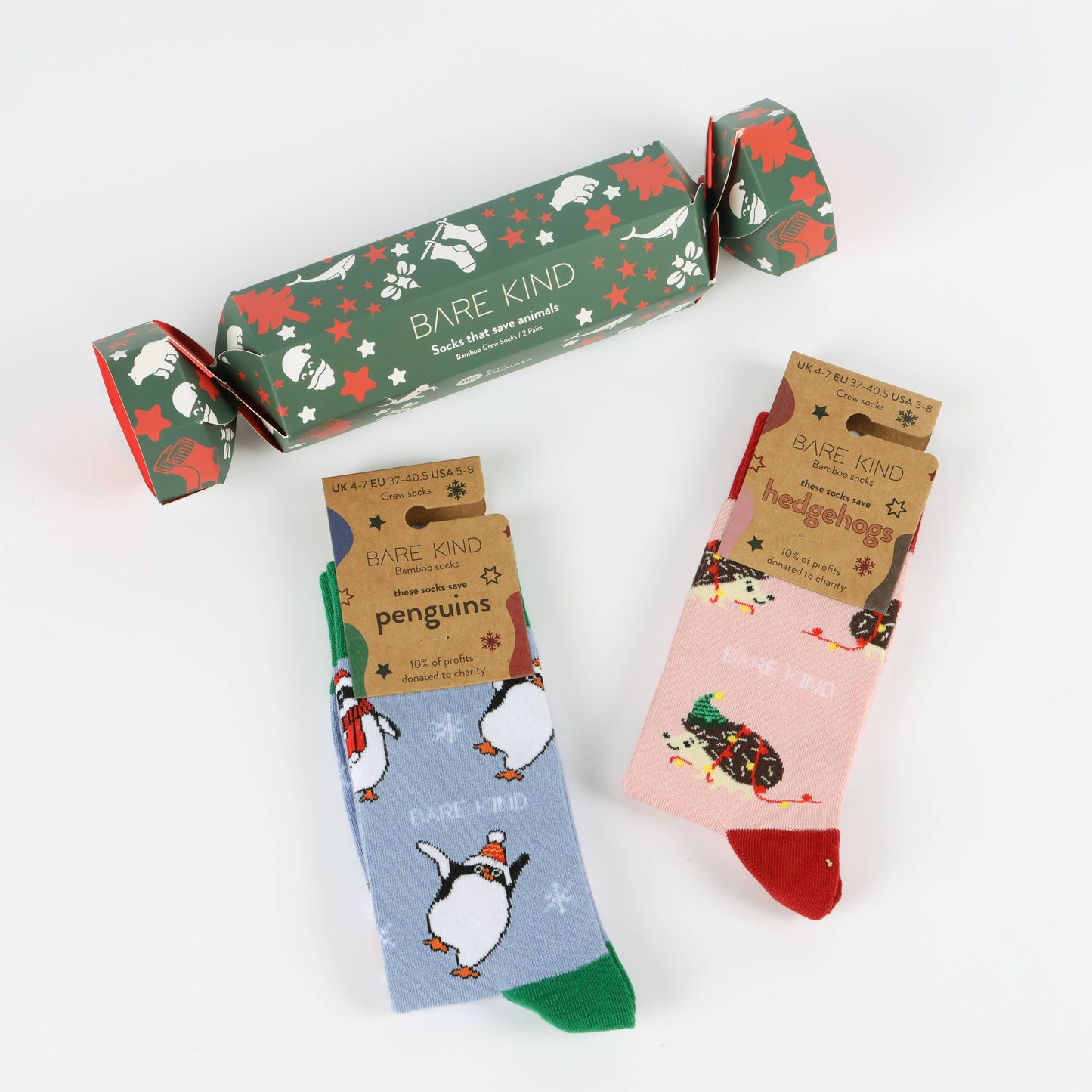 Bamboo Socks - Christmas Cracker - Hedgehog & Penguin